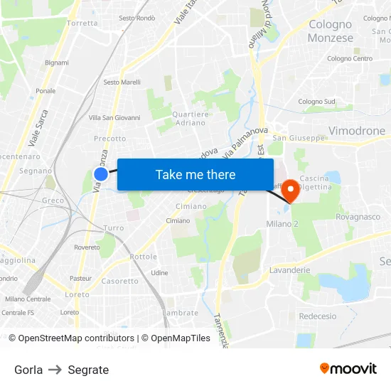 Gorla to Segrate map