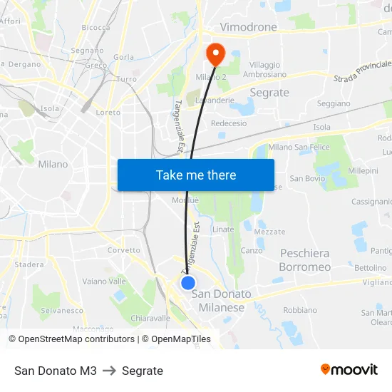 San Donato M3 to Segrate map