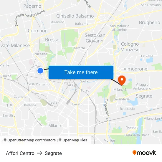 Affori Centro to Segrate map