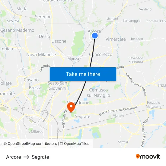 Arcore to Segrate map