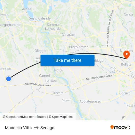 Mandello Vitta to Senago map