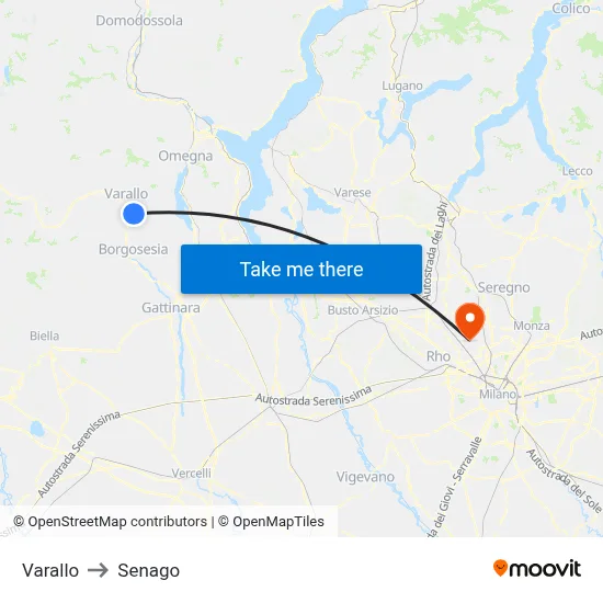 Varallo to Senago map