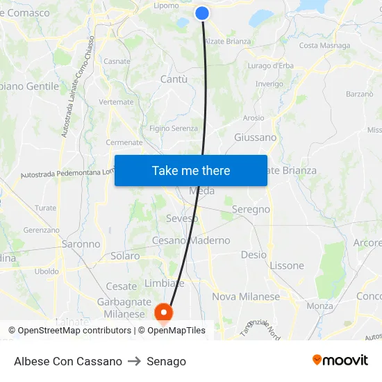 Albese con Cassano to Senago map