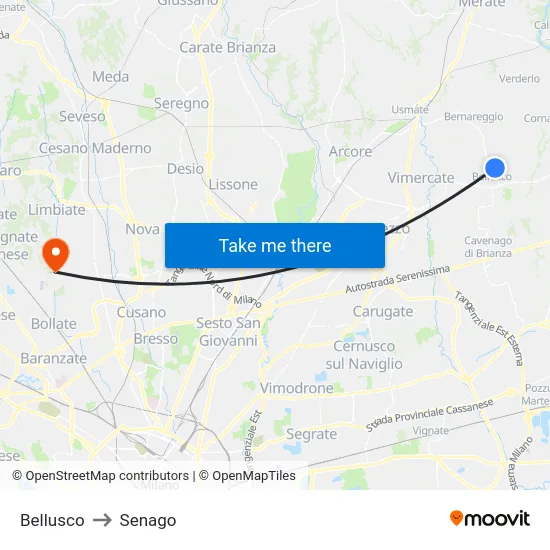 Bellusco to Senago map