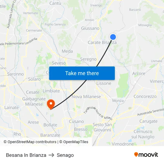 Besana in Brianza to Senago map