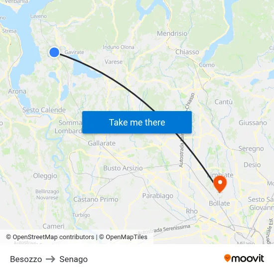 Besozzo to Senago map