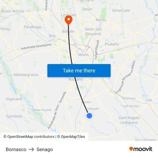 Bornasco to Senago map