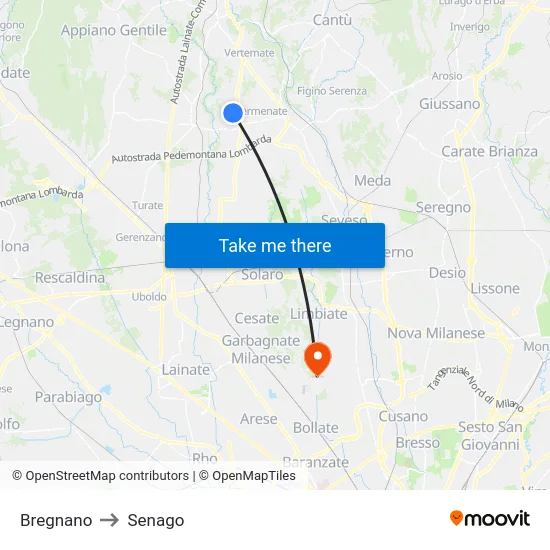 Bregnano to Senago map