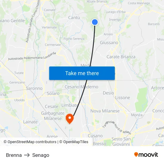 Brenna to Senago map