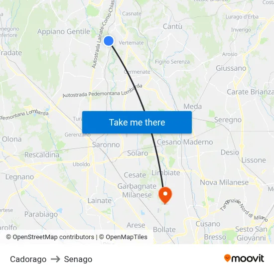 Cadorago to Senago map