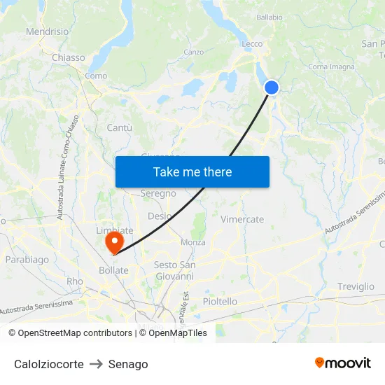Calolziocorte to Senago map