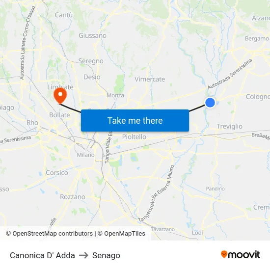Canonica d'Adda to Senago map