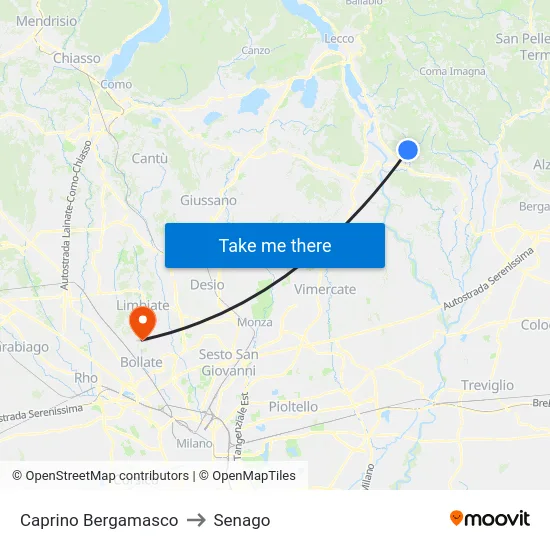 Caprino Bergamasco to Senago map