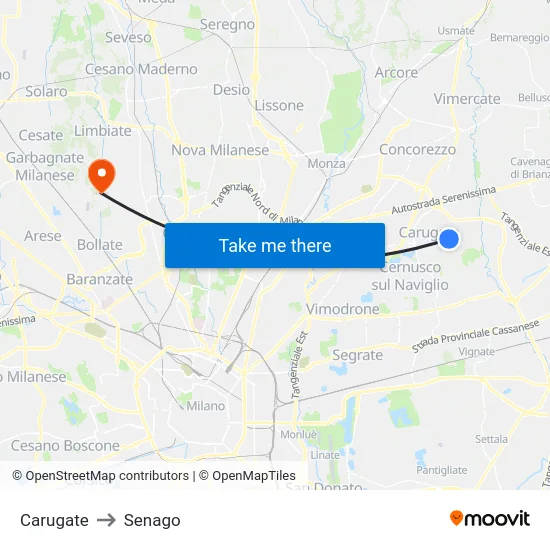 Carugate to Senago map