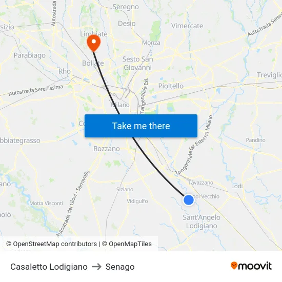 Casaletto Lodigiano to Senago map
