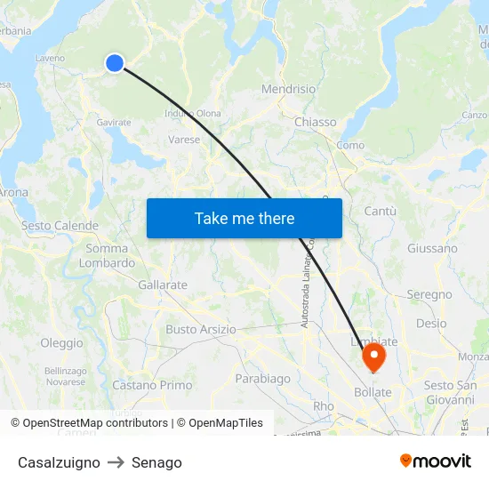 Casalzuigno to Senago map