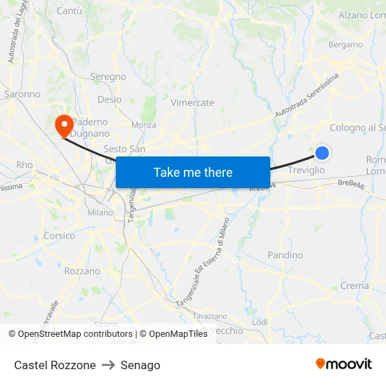 Castel Rozzone to Senago map