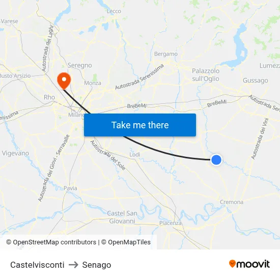 Castelvisconti to Senago map