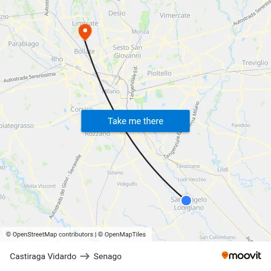 Castiraga Vidardo to Senago map