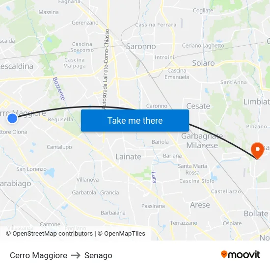 Cerro Maggiore to Senago map