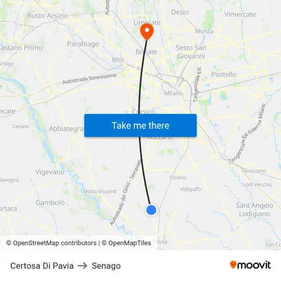 Certosa Di Pavia to Senago map