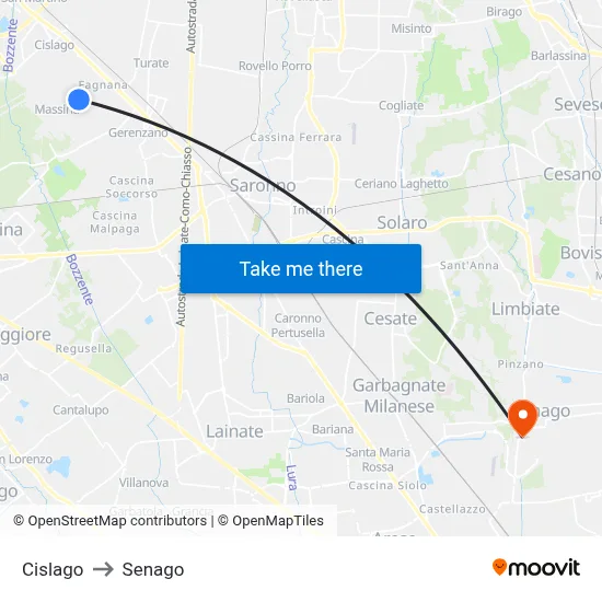 Cislago to Senago map
