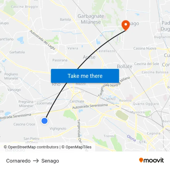 Cornaredo to Senago map