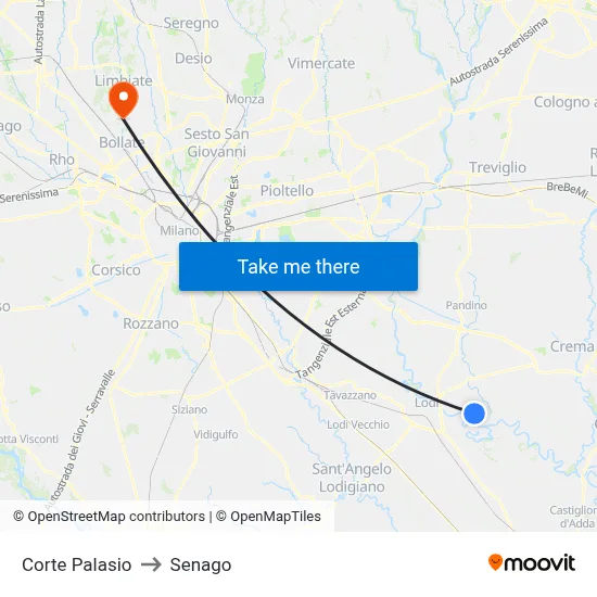 Corte Palasio to Senago map
