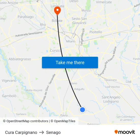 Cura Carpignano to Senago map