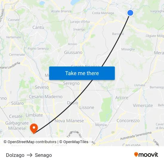 Dolzago to Senago map