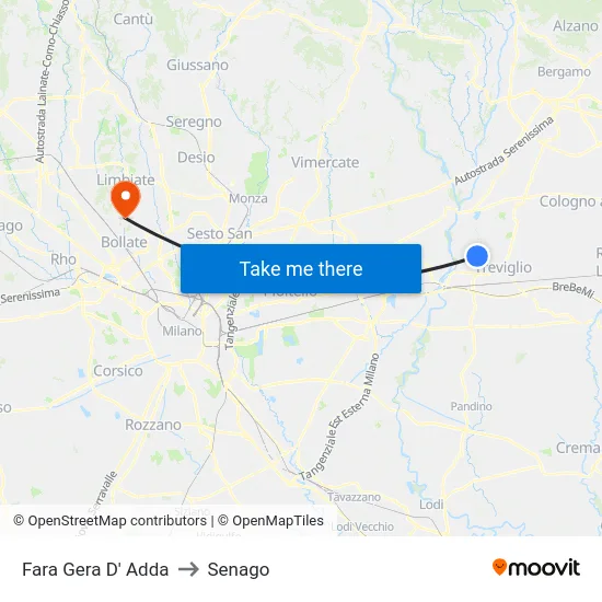 Fara Gera D' Adda to Senago map