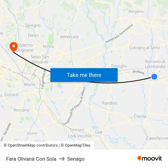 Fara Olivana Con Sola to Senago map