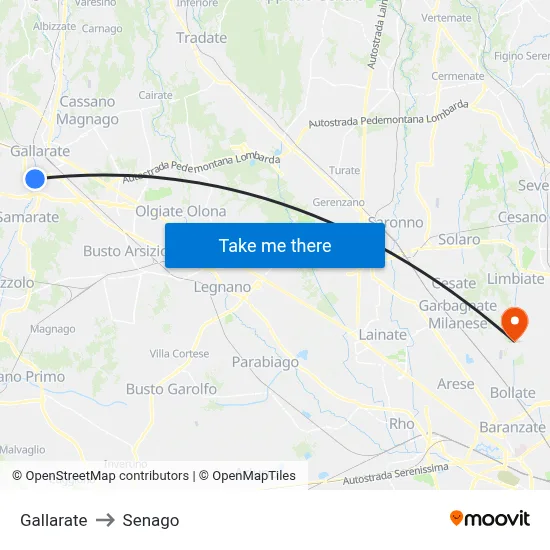 Gallarate to Senago map