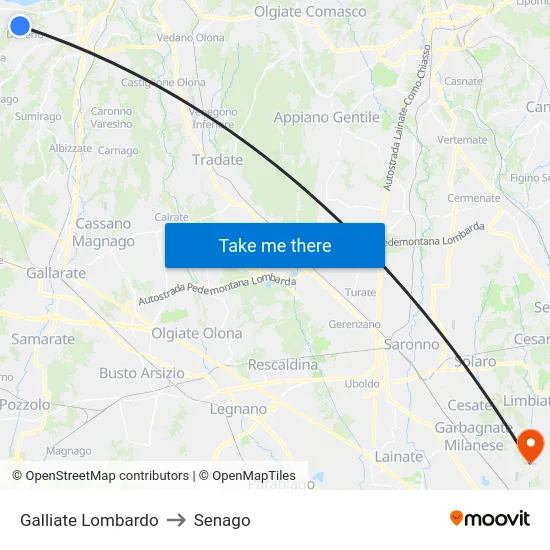 Galliate Lombardo to Senago map
