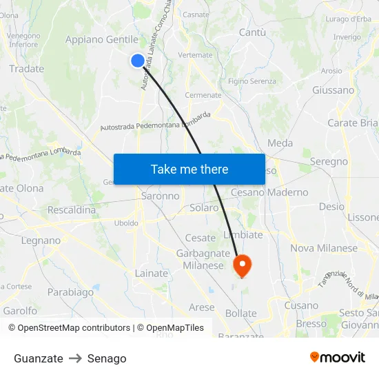 Guanzate to Senago map