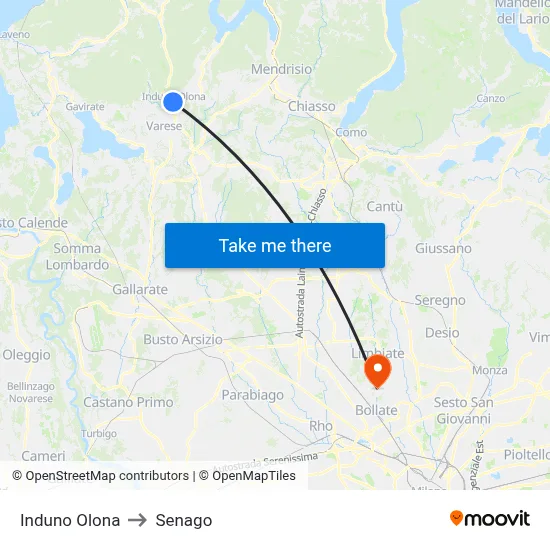 Induno Olona to Senago map