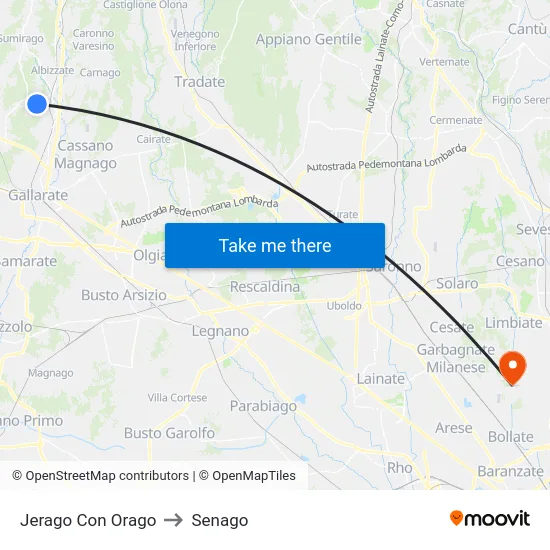 Jerago con Orago to Senago map