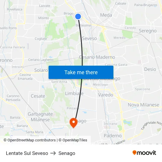 Lentate Sul Seveso to Senago map