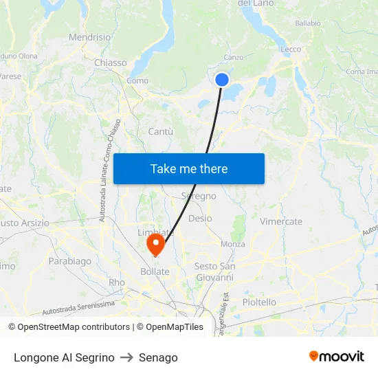 Longone Al Segrino to Senago map