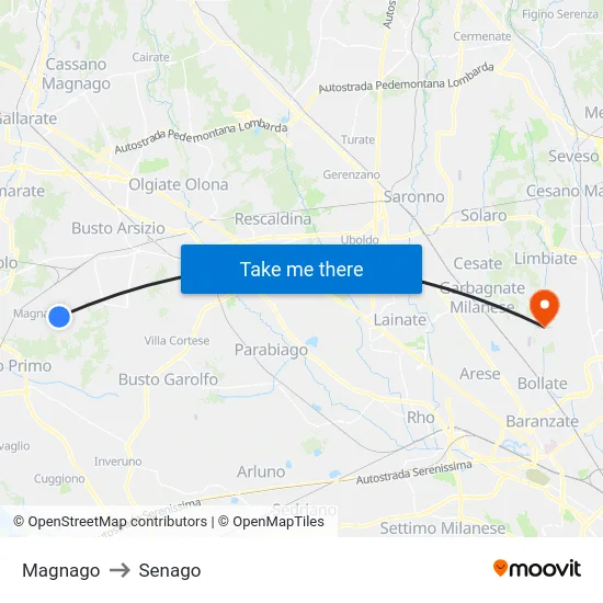 Magnago to Senago map