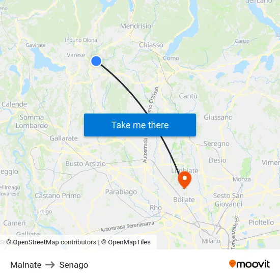Malnate to Senago map