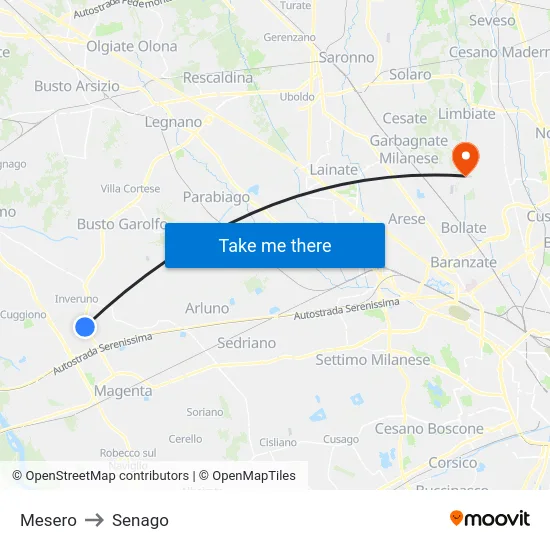 Mesero to Senago map