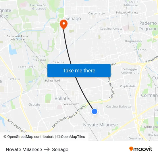 Novate Milanese to Senago map