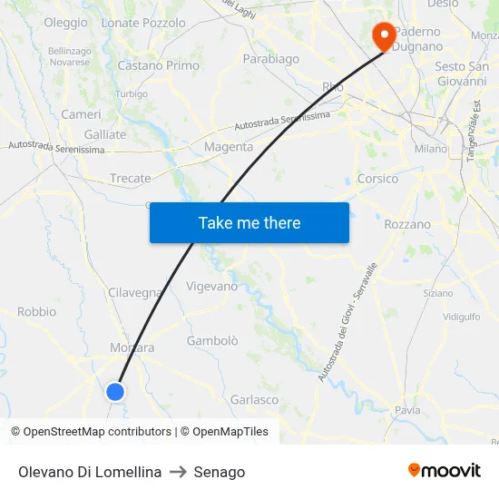 Olevano Di Lomellina to Senago map