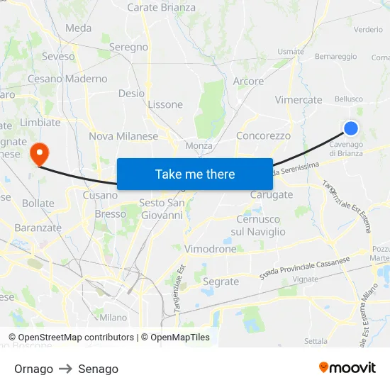 Ornago to Senago map