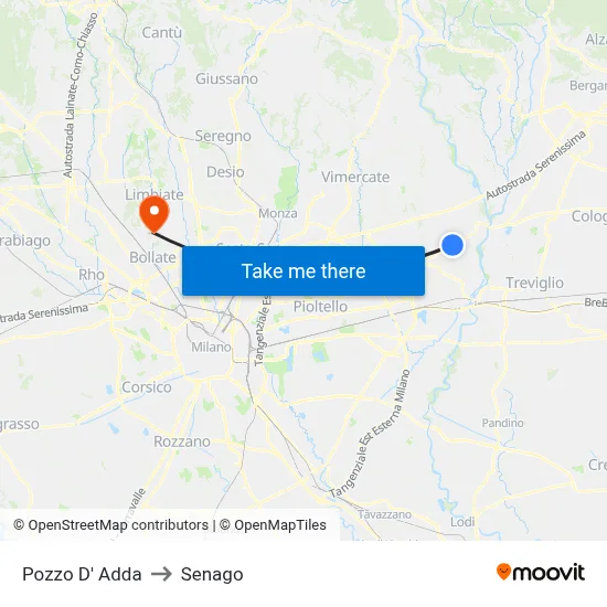 Pozzo D' Adda to Senago map