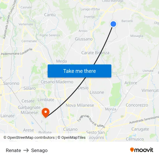 Renate to Senago map