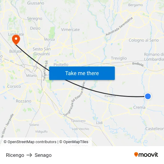 Ricengo to Senago map