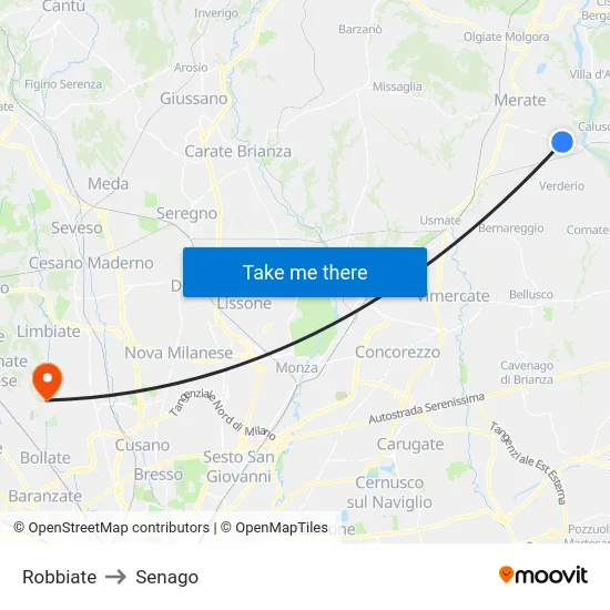 Robbiate to Senago map