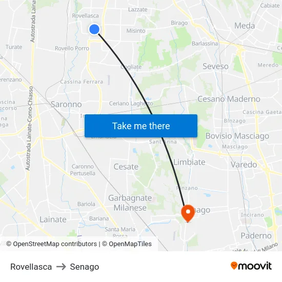 Rovellasca to Senago map